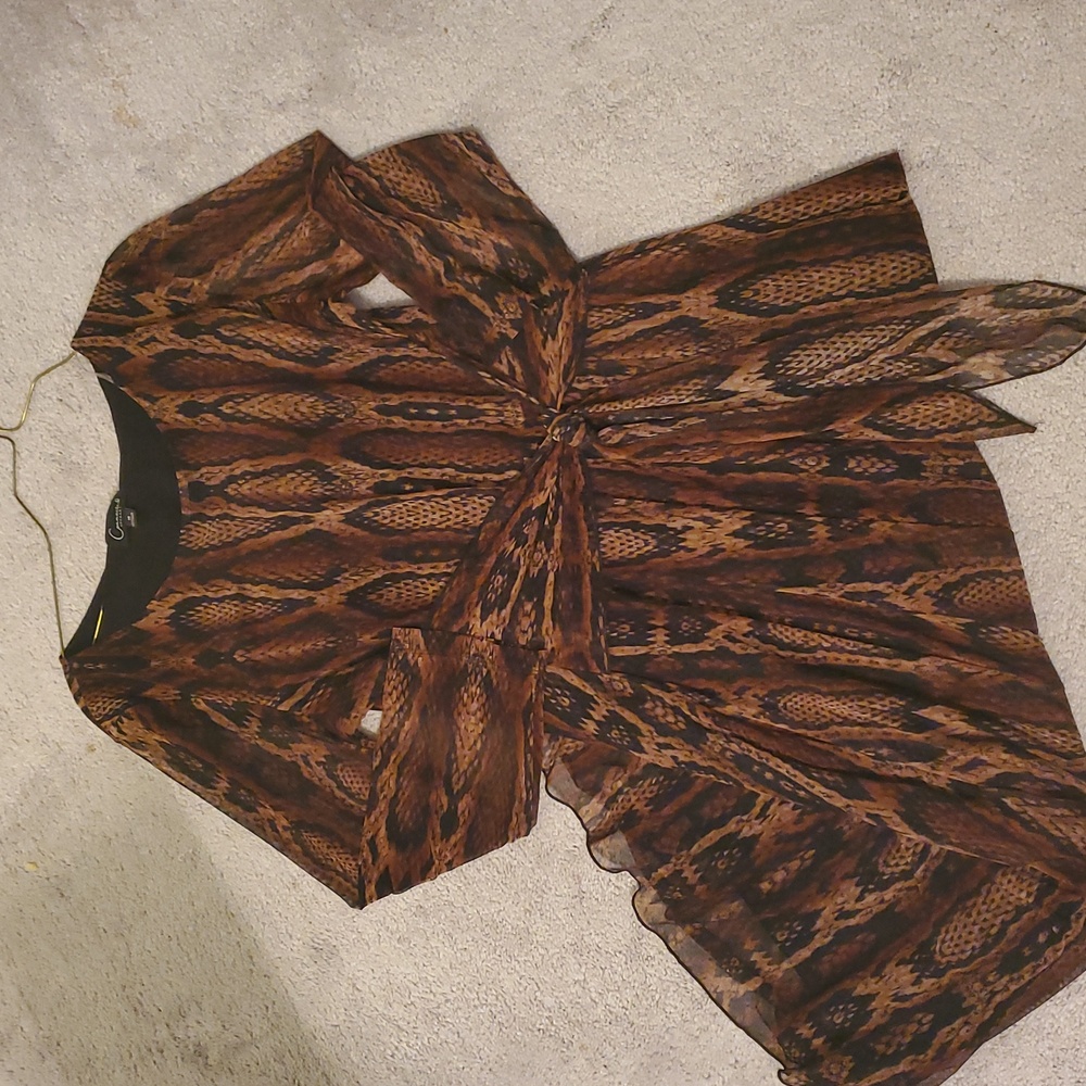 Connected Apparel Brown Pleated Tie Front Sundress